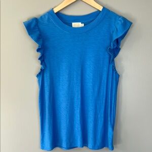 Nation Ltd. Paulette Tank in Lapis Blue Size‎ XL Ruffle Cap Sleeve Pima Cotton